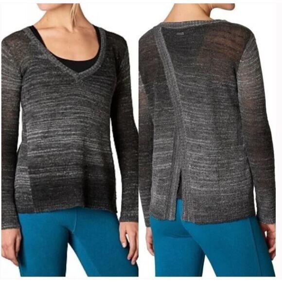 Prana Size XS Julien Gray V Neck Split Open Back Long Sleeve Wool Blend Sweater - Picture 2 of 7